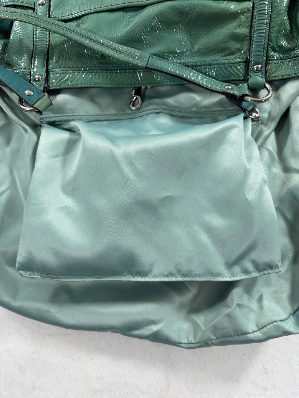 Coach F19569 Seafoam Green Large Patent Leather Tote Perforated Logo - Picture 5 of 10